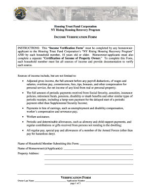 NY Rising Housing Recovery Program Income Verification Form