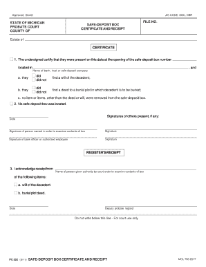 Michigan Safe-Deposit Box Certificate and Receipt
