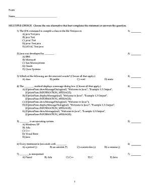Java Programming Multiple Choice Exam