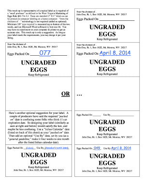 West Virginia Egg Label Template