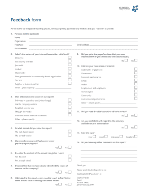 Sasol Feedback Form