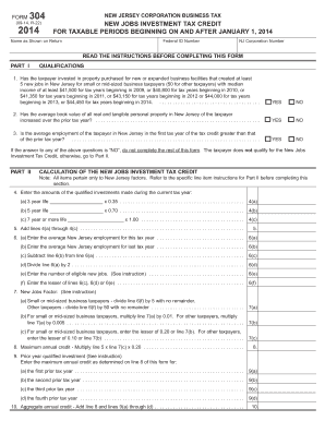 New Jersey Corporation Business Tax Form 304