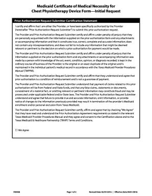 Medicaid Certificate of Medical Necessity for Chest Physiotherapy Device