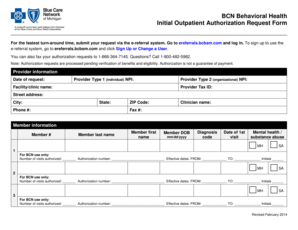 BCN Behavioral Health Initial Outpatient Authorization Request Form