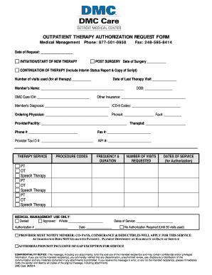 Outpatient Therapy Authorization Request Form