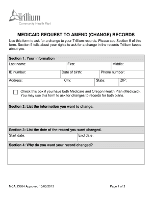 Medicaid Request to Amend Records Form