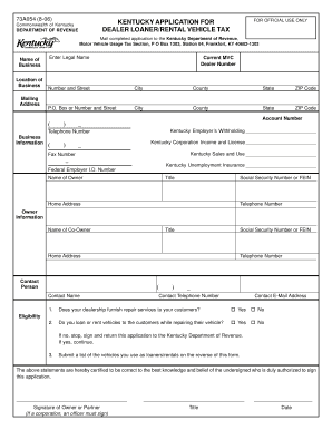 Kentucky Dealer Loaner/Rental Vehicle Tax Application