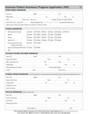 Common Patient Assistance Program Application (HIV)