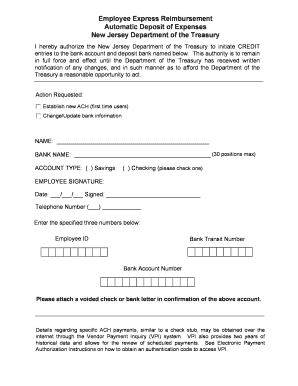 New Jersey Employee Express Reimbursement Form