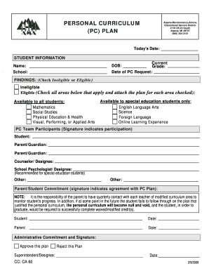 Personal Curriculum Plan