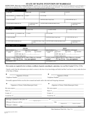 Maine Intention of Marriage Form