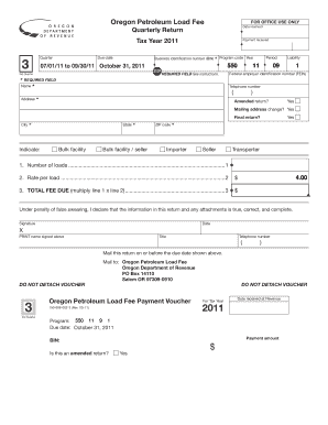 2011 Oregon Petroleum Load Fee Quarterly Return, 3rd quarter, 150-608-002-3 - oregon