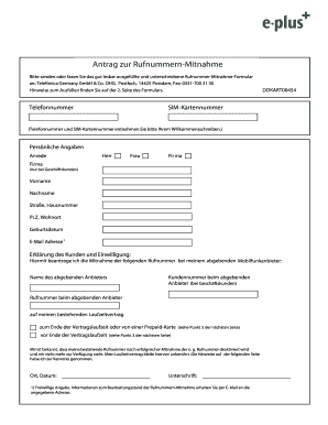 Antrag auf Mobilfunk-Rufnummernmitnahme