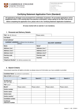 Certifying Statement Application Form