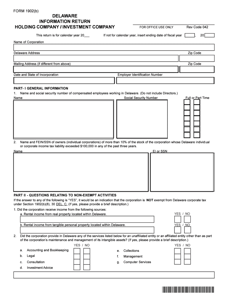 Delaware Information Return Holding Company I Investment Company - Form 1902b - revenue delaware Preview on Page 1