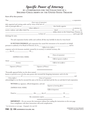 Specific Power of Attorney for US Treasury Check Collection
