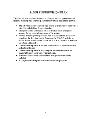 Sample Supervision Plan for School Psychology Internship