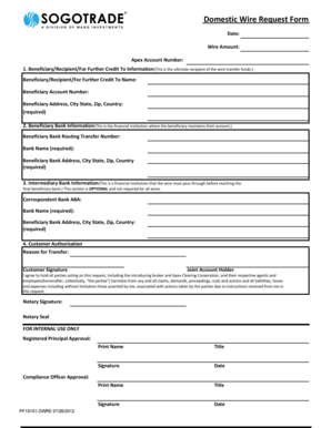 Domestic Wire Request Form