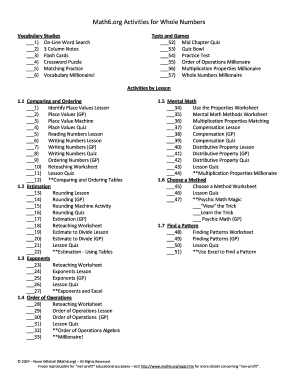 Math6.org Whole Numbers Activities