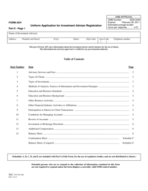 Form ADV Investment Adviser Registration