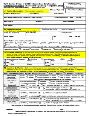 Child Care Administrators Education and Equivalency Form