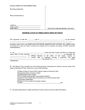 Modification of Permanent Deed of Trust