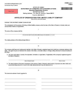 Hawaii Articles of Organization for LLC
