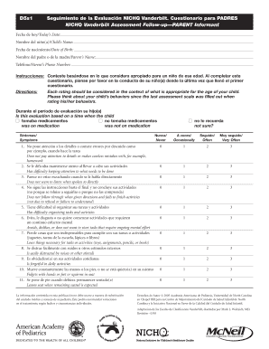 Seguimiento de la Evaluación NICHQ Vanderbilt
