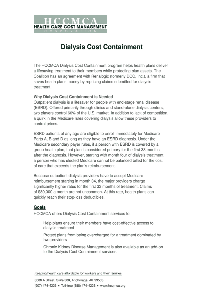 Fillable Online Dialysis Cost Containment Fax Email Print pdfFiller