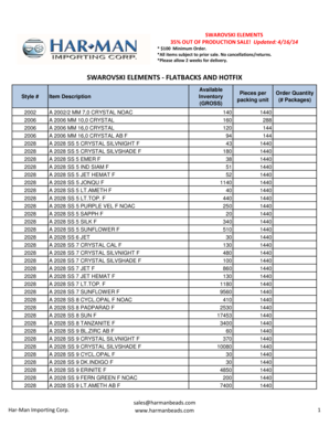 Swarovski Elements Order Form