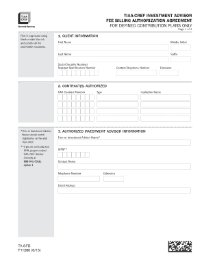 TIAA-CREF Investment Advisor Fee Billing Authorization Agreement