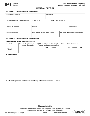 Canada Medical Report Form