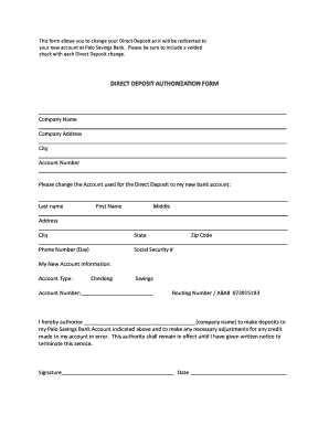 Direct Deposit Authorization Form