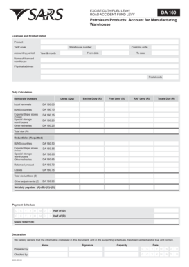 South Africa Petroleum Products Excise Duty Form DA 160