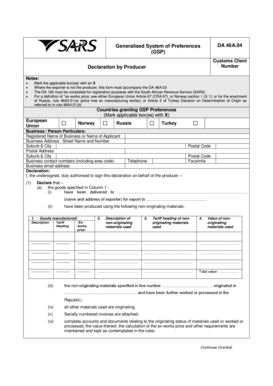 GSP DA 46A.04 Customs Declaration
