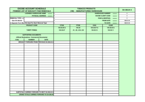 Excise Account Schedule for Tobacco Products
