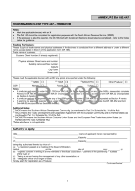 South African Revenue Service Producer Registration Form