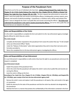Texas Pseudonym Form for Crime Victims