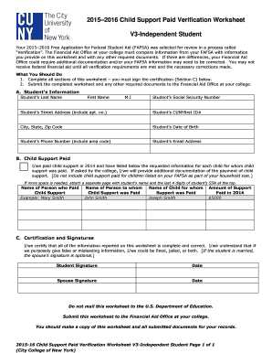 2015-2016 Child Support Paid Verification Worksheet