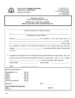 Western Australia Special Retail Shop Application