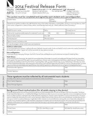 2014 Michigan Youth Arts Festival Release Form