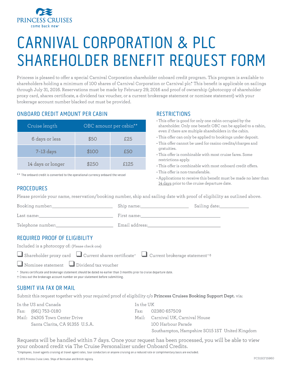Basics of Princess Shareholder Benefit Form 