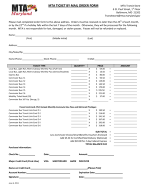 MTA Ticket By Mail Order Form