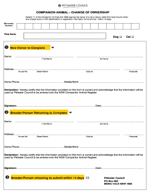 Companion Animal Change of Ownership Form