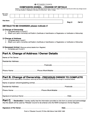 Companion Animal Change of Details Form