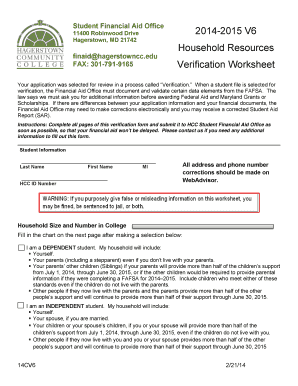 Verification Worksheet for Financial Aid