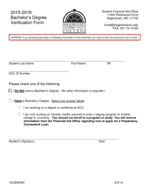 Student Financial Aid Verification Form