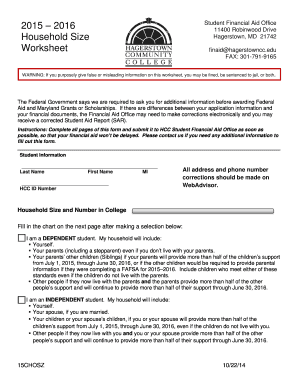 Hagerstown CC Financial Aid Worksheet