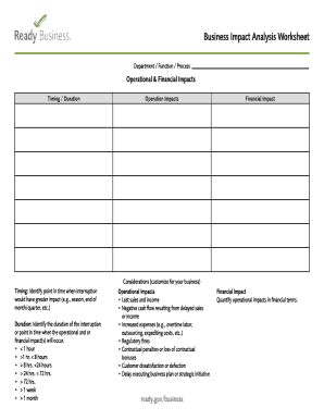Business Impact Analysis Worksheet - Fill and Sign Printable Template Online