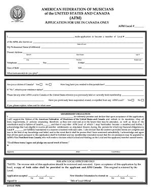 AFM Membership Application for Canada